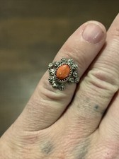 STERLING SILVER NATIVE AMERICAN ORANGE SPINY OYSTER SZ 6 sunburts ring .925