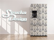 Gray Flower Line Pattern Fridge Freezer Wrap Side Door Vinyl Decal