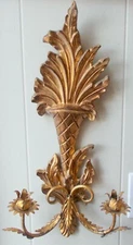 Vtg SCONCE Carved WOOD & TOLE Metal Gold Italy French ROCOCO BAROQUE Basket
