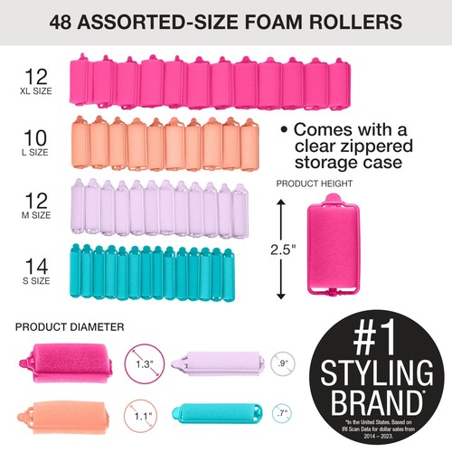Conair Foam Hair Rollers - 48 Count, Assorted Colors - Heatless Curls, Overnigh - Imagen 6 de 6