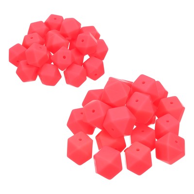 40Pcs 14 mm 17 mm Hexagonal Silicone Beads, Pink