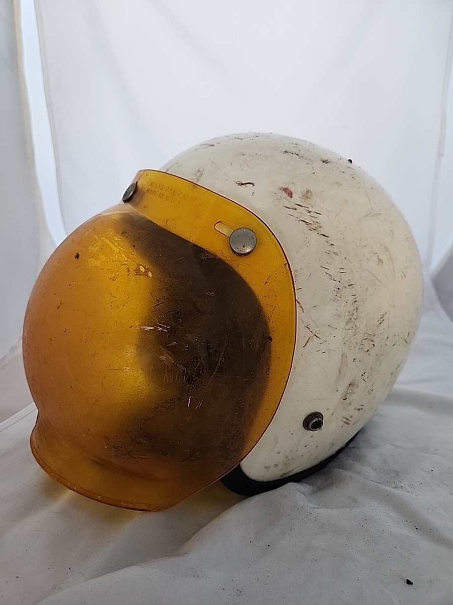 Vintage 1970s Bubble Mask Motorcycle Helmet White & Yellow | eBay