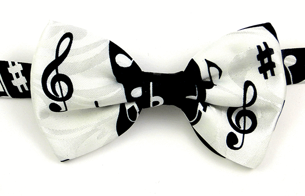 Black & White Music Bow Tie with Symbols - Music Themed Gift - Music Bow Tie