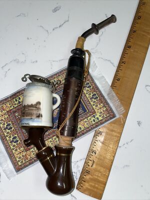 Tobacco Pipe Antique Hooka German Porcelain Bowl Cottage Bakelite Wood