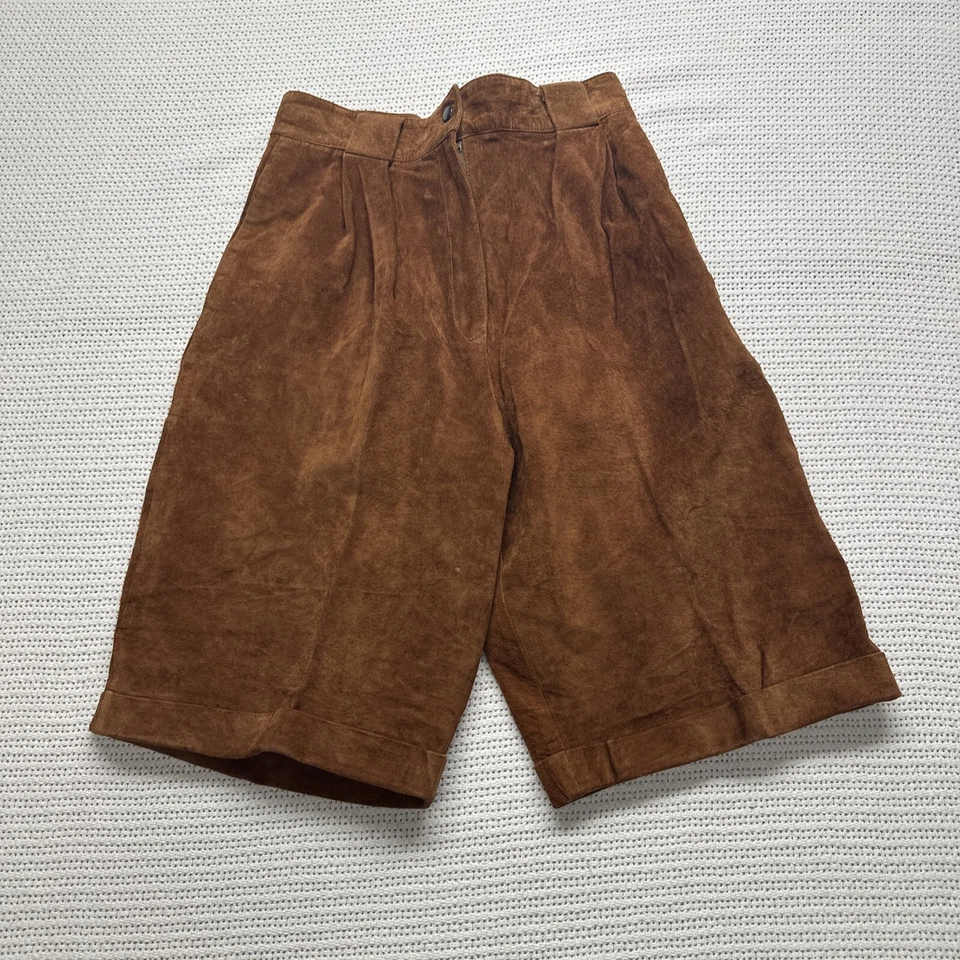 Shorts de couro vintage Michael Joseph feminino camurça tamanho 11 casual forrado culottes - Imagem 2 de 4
