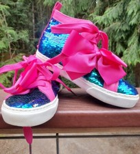 JOJO SIWA MERMAID Hi-Top Sneaker Shoes Reversible SEQUINS Youth Girls Sz 3 EUC