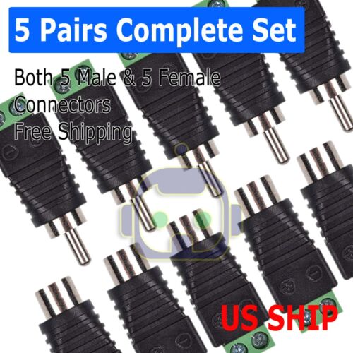 5 Pairs Speaker Wire Cable to Audio Female Male RCA Connector Jack Plug US Ship - Picture 1 of 5