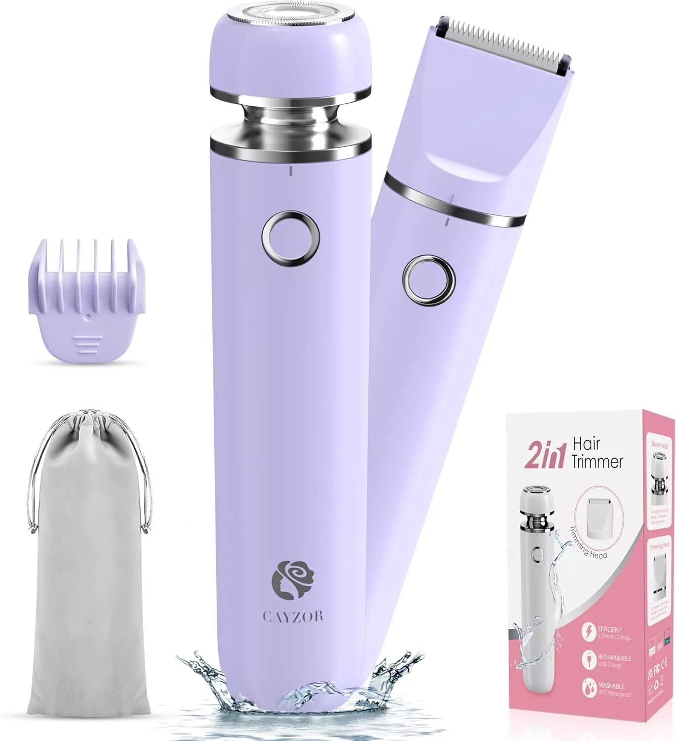 Bikini Trimmer Shaver Kit for Women 2-In-1 Wet/Dry USB Rechargeable Waterproof-image