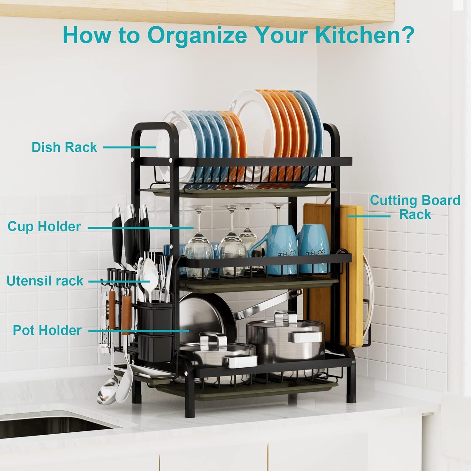 2/3 Tier Dish Drying Rack Dish Drainer Rack for Kitchen Dishes with