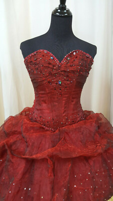 Mitzy Fashion Designer Quinceanera XV Ball Gown Dress 14M0024 Wine Gold 3  Piece | eBay