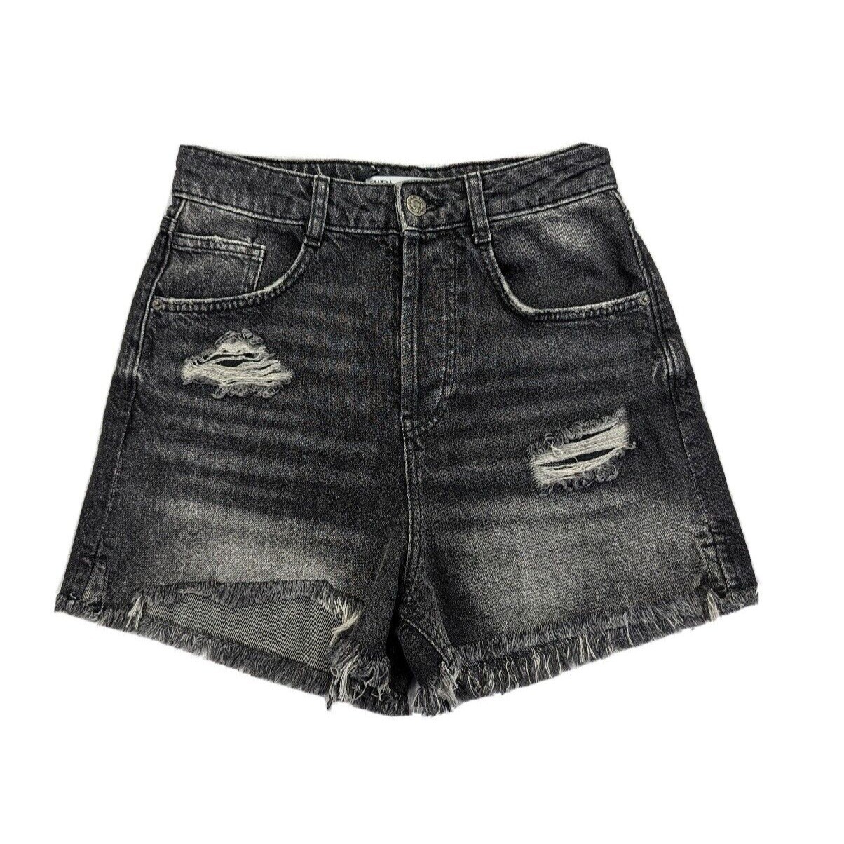 Zara Women's Cut Off Jean Shorts Size 2 Black Button Fly Super High Rise