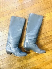 VARESE 80s 1980 s Vintage Grey Gray Boho Italian Leather Knee Boots Shows 7 37