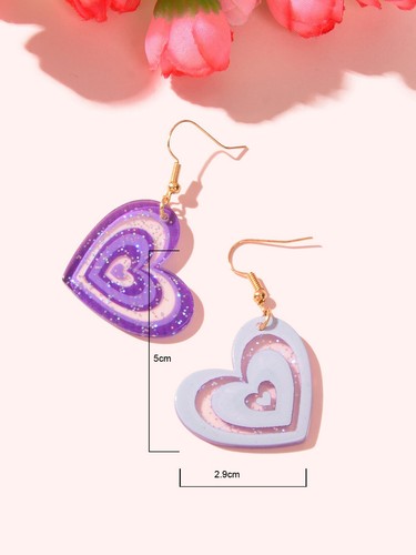 Candy Colour Pink Purple Acrylic Heart Pendant Earrings Festival Jewellery Gift - Picture 8 of 24