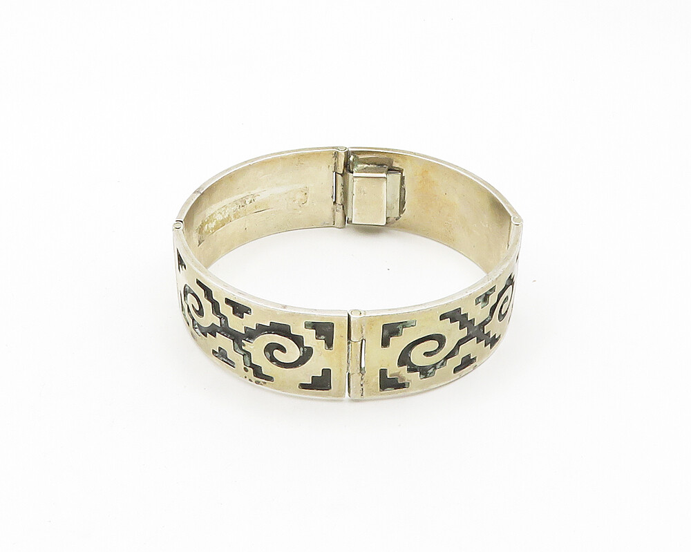 Vintage Mexican Silver 925 Bracelet② MEXICO 925 Sterling Silver Vintage Oxidized Pattern Panel
