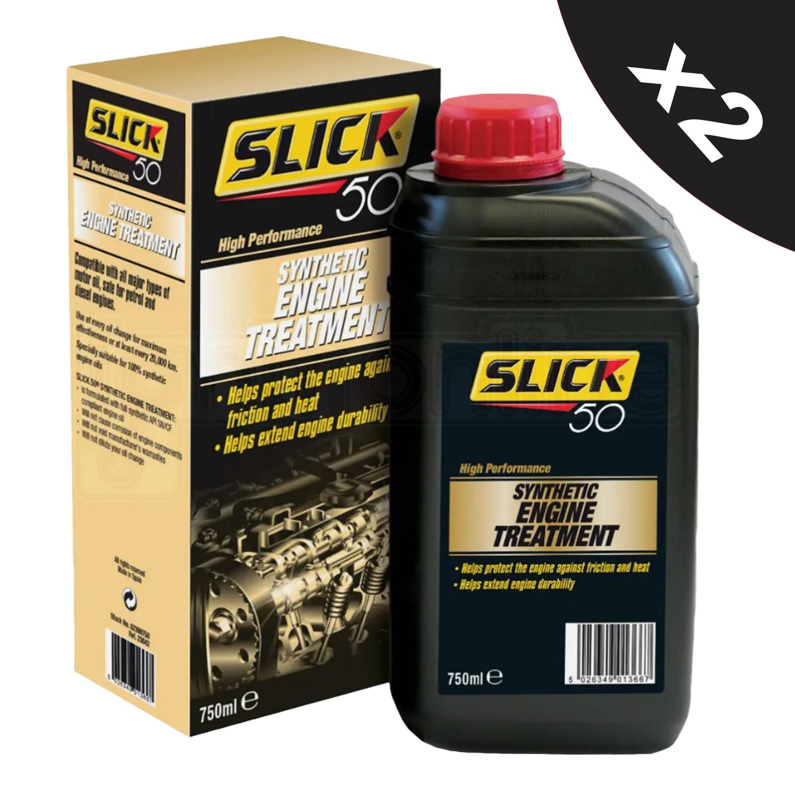 2 Slick50 Synthetic Engine Treatment Performance Oil Additve Petrol Diesel 750ml