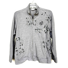 Chico's Zenergy Zip-up Jacket GrayHeather Beads Cotton Sweatshirt Size 3 16-18 