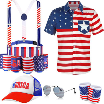Men'S American Flag Costume 4Th of July Outfit Patriotic Fanny Pack Beer Belt Re