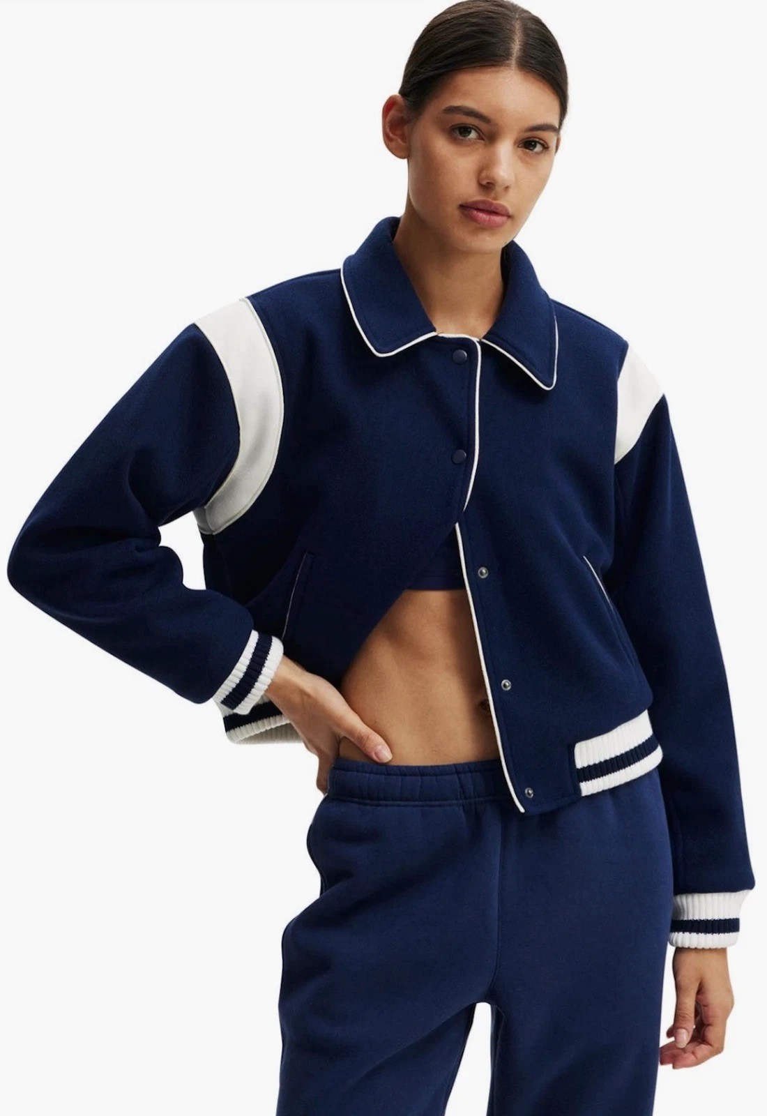 Women's COTTON ON BODY Varsity Jacket Active On Field Bomber HERITAGE BLUE Large