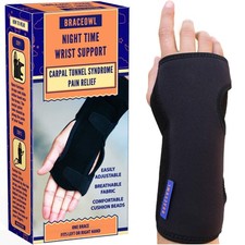 BRACEOWL-Carpal Tunnel Wrist Brace Adjustable Night Splint One Size, Black