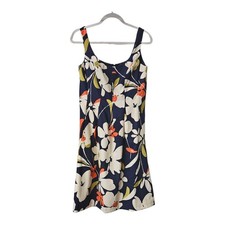 Nine & Co. Dress Womens 6 Navy Blue Floral A Line Sleeveless Back Zip Pockets