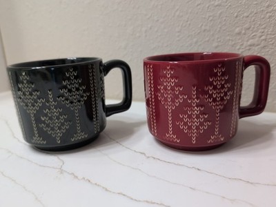 Set Of 2 Magnolia Hearth & Hand Fair Isle Stoneware Christmas Holiday Mugs NWOT