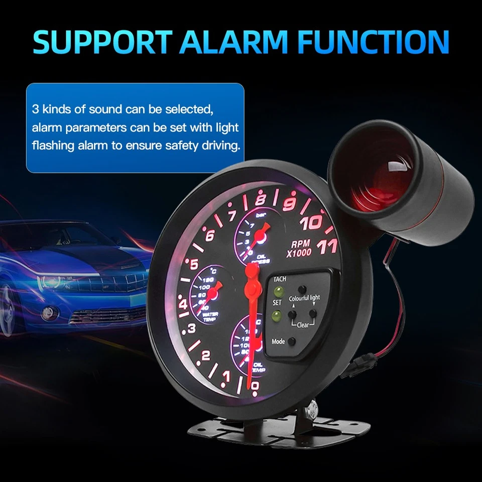 Kit de medidor automático para automóvil 4 en 1 tacómetro + temperatura del agua + medidor de presión de aceite + temperatura del aceite EE. UU. Foto 3 de 4