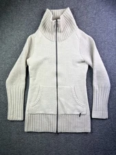Smartwool Sweater Womens Small Beige Full Zip Merino Wool Ribbed Collar *Flaw