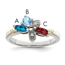 Silver Antiqued w/14k 3-stone w/Diamond Mother's Ring Semi-Mount QMR45/3