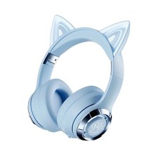 Blue YDM60 Cat Ears Headphones Wireless Bluetooth Foldable RGB Girls Headset