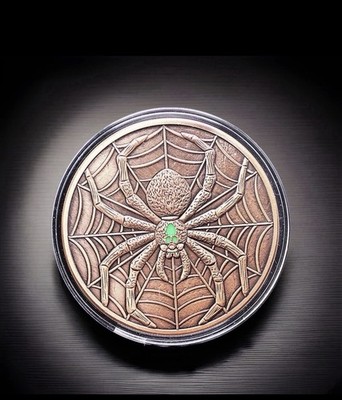 5 AVDP oz .999 Fine Copper Spider Round Glow Eyes Halloween Art Medallion