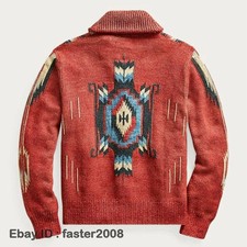 Mens Retro Cardigan Autumn and Winter Vintage Print Sleeve Lapel Knit Sweater