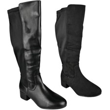 Wide Calf Wide Fit Boots Knee High Calf Stretchy Zip Comfy Mid Heel Ladies Shoes