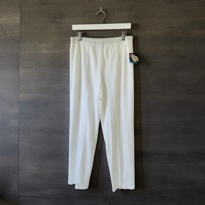 NWT Ming Wang Knit Pull On Pants White Straight Leg M Lined Acrylic Minimalist