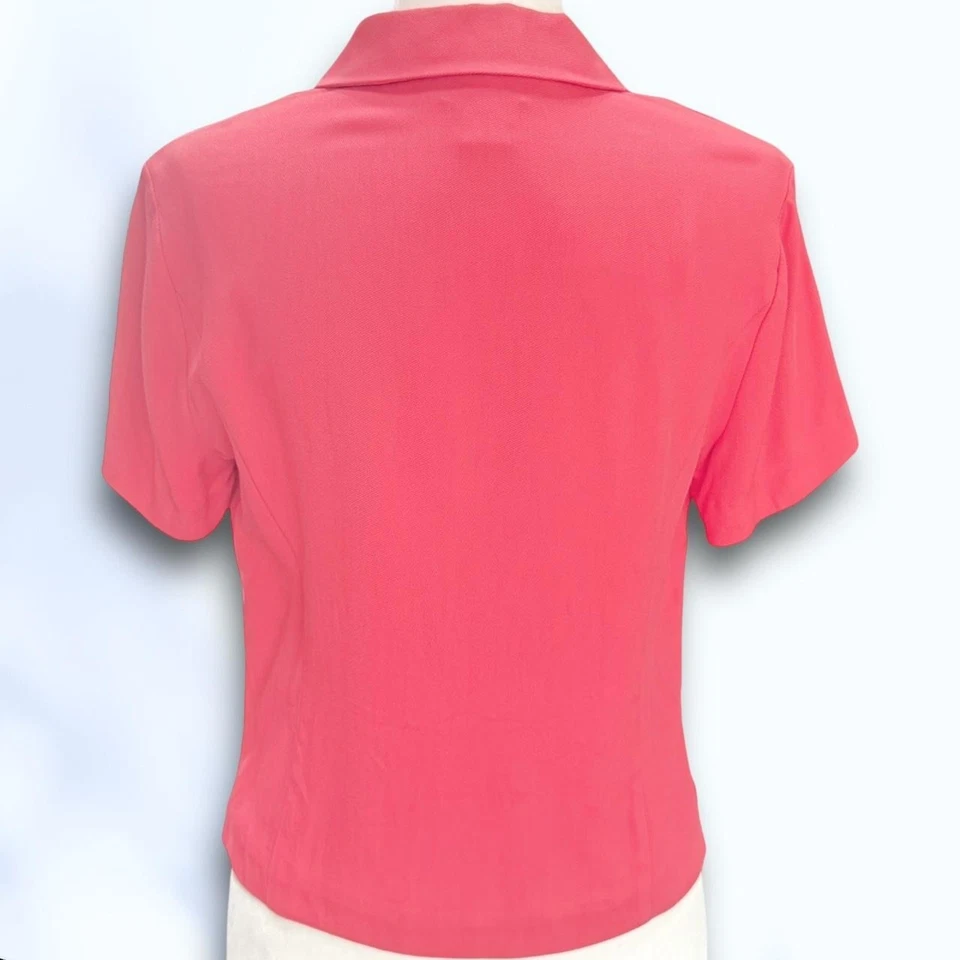 Blusa Vintage Informal Esquina 100% Seda Rosa Coral Abotonada Años 90 Minimalista S Usada en Excelente Condición Foto 3 de 4