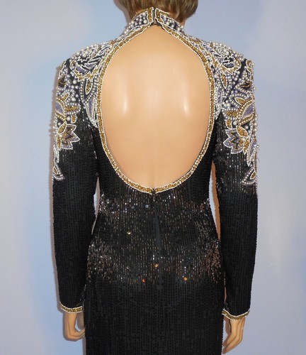 Rot-Teppich würdige Lillie Rubin exquisit Perlen, offener Rücken, Seidenkleid, M - Bild 8 von 13