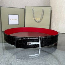 Tom Ford Mens Black/Red Reversible Leather Belt Silvery T Buckle