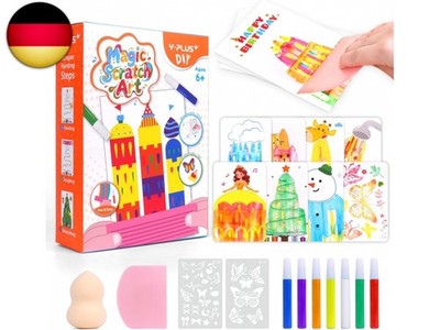 YPLUS Magic Scratch Art Set für Kinder ab 3-12 Jahre - 18 Kratzpostkarten + 4 