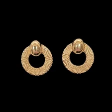 Textured Goldtone Door Knockers Style Pierced Earrings