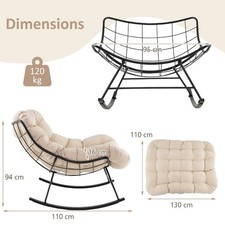 Oversized Rocking Chair with Reinforced Metal Frame and Thick Cushion