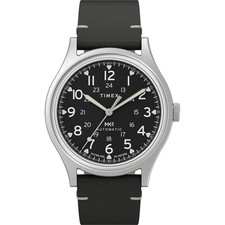 Timex Men's Watch Mk1 Automatic Silver Case Black Dial Leather Strap TW2Y71800VQ