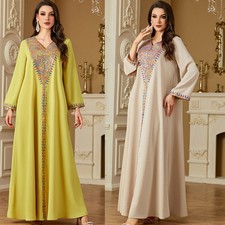 Ramadan Women Elegant Embroidery Abaya Kaftan Maxi Dress Muslim Dubai Party Gown