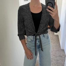 Loft Black & White Dotted Tie-front Blouse Small