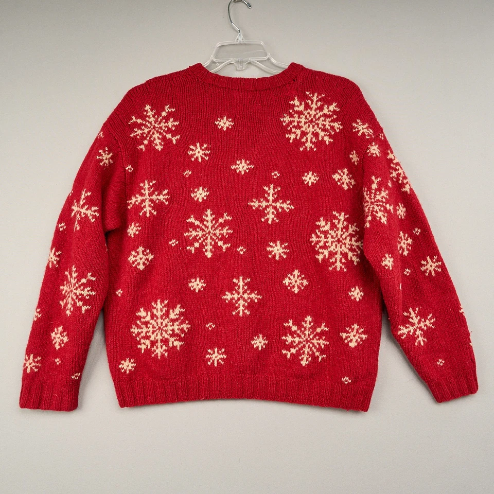 Suéter de lã vintage J Crew masculino L floco de neve ilha justa vermelho Natal grosso anos 90 - Imagem 2 de 4