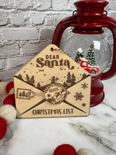 Dear Santa Envelope Ornament Wooden Christmas List Keepsake 5.5x5 Gift Holder