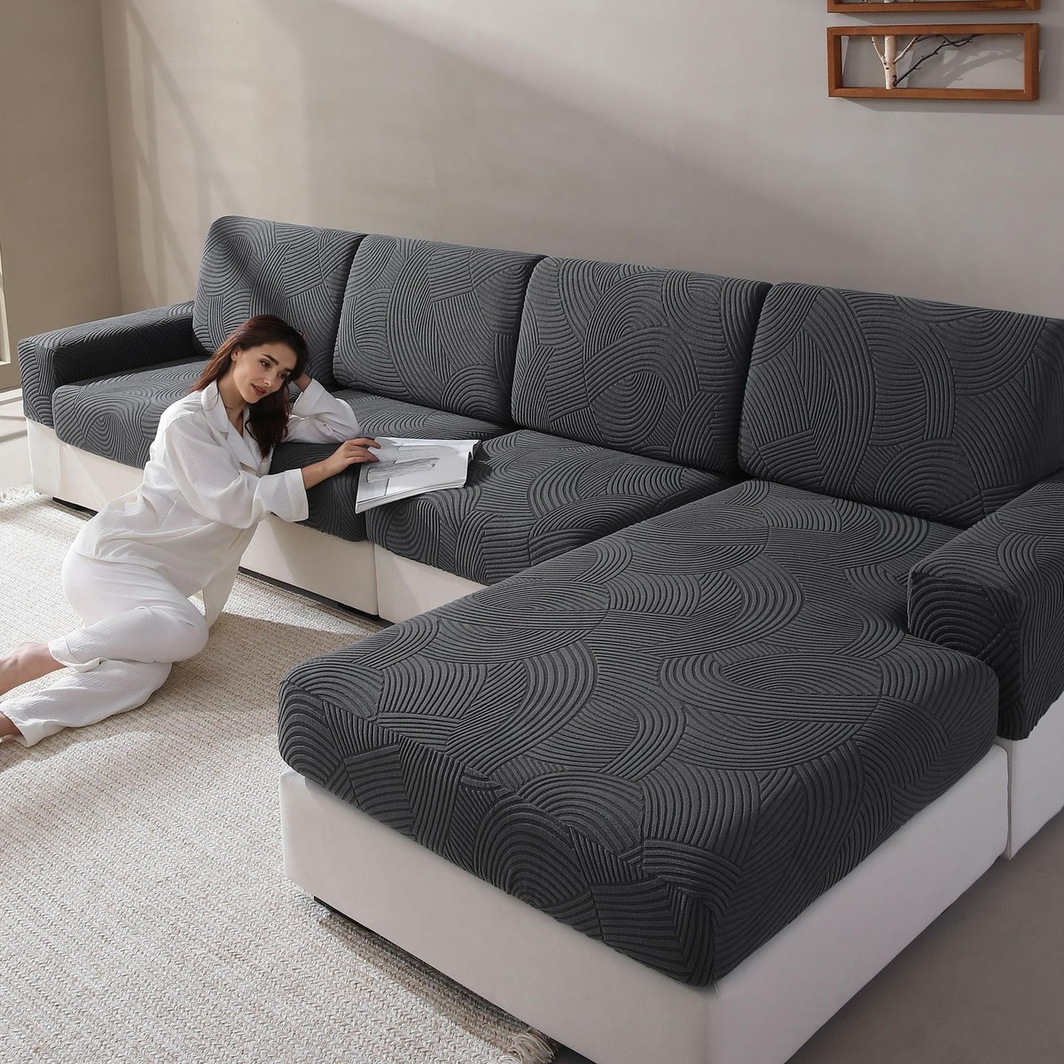 Couch Cushion Covers for Sectional and L Shaped Sofa, Stretch Soft