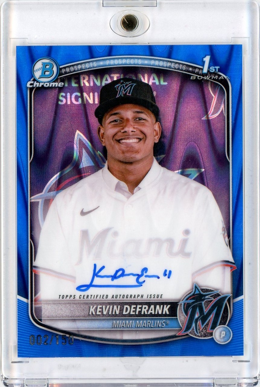 2025 Bowman Chrome Kevin Defrank Auto Blue Raywave Ref /150 1st Marlins CPA-KD