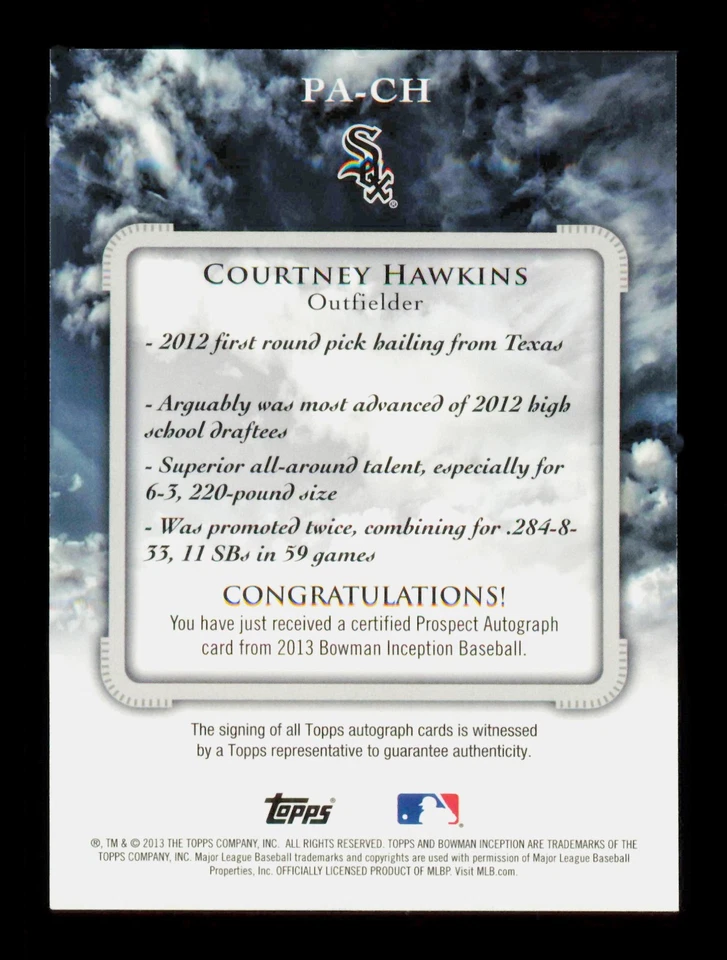 Bowman Inception 2013 #PA-CH Courtney Hawkins/25 automático Green Chicago White Sox Foto 2 de 2