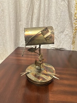 Vintage Brass Copper Metal Tin Music Box Mailbox ~ ''Sit Down & Write A Letter'' 