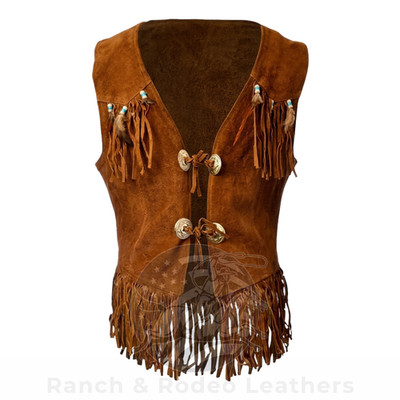Native American Fringed Suede Leather Vest Western Cowboy Biker Handmade Men USA