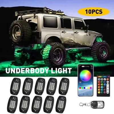 10X RGB LED Rock Kit Lights Underbody Music Wireless Light Atmosphere Decor Trim